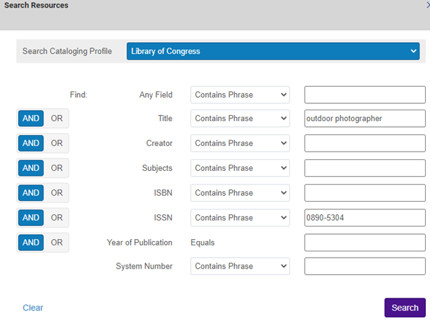 Search Cataloging Profile