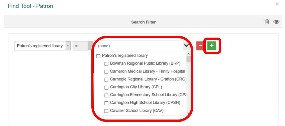 FInd tool filter condition options