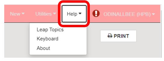 Leap Help drop-down menu