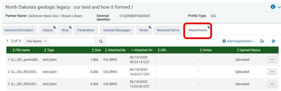 Alma ILL - borrowing request attachments tab