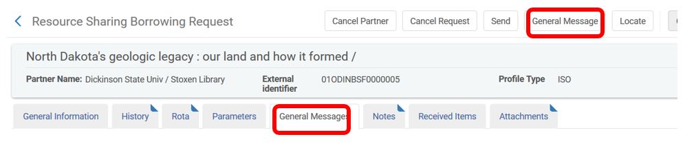 Alma ILL - borrowing request general message tab