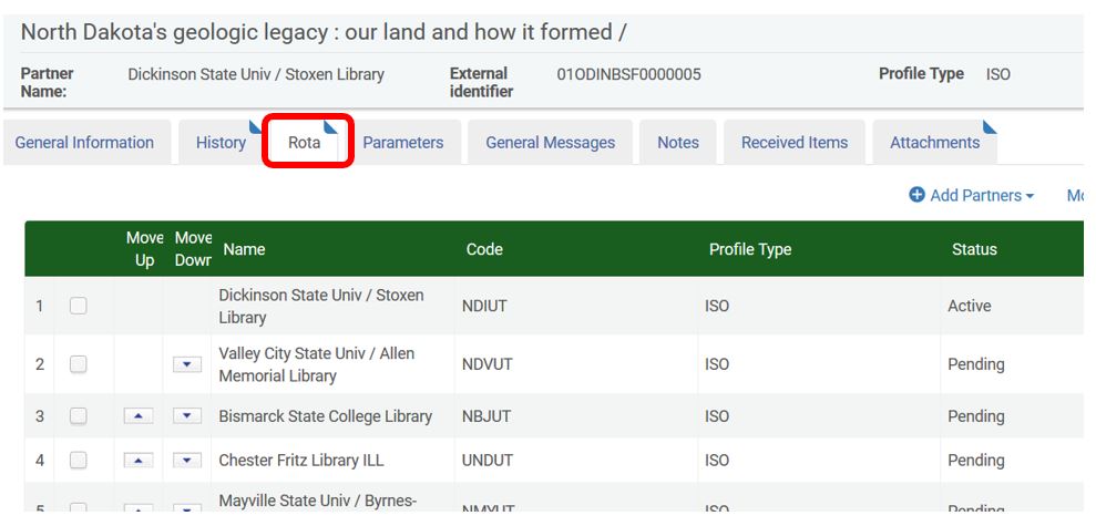 Alma ILL - borrowing request rota tab