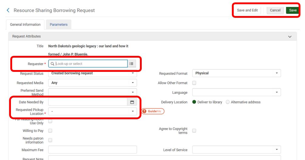 Alma ILL - create borrowing request