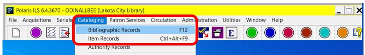 Bib record search menu in client