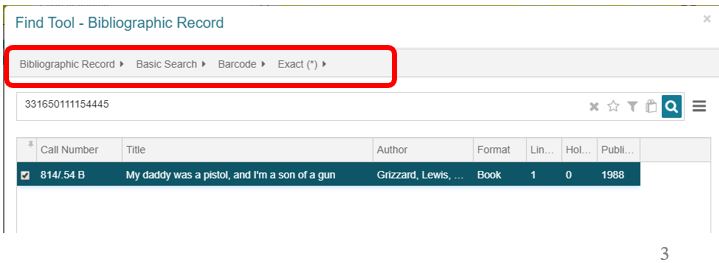 Bib record search screen