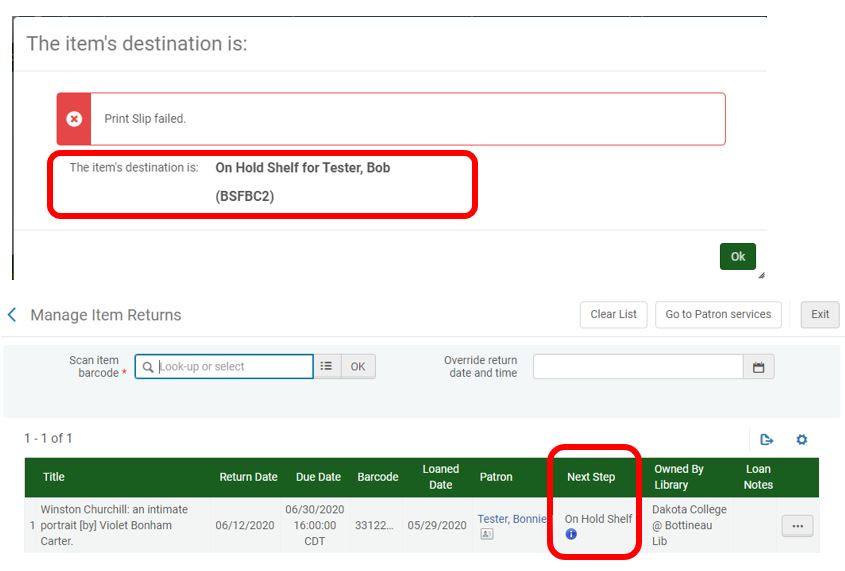 Checked in item that is on hold