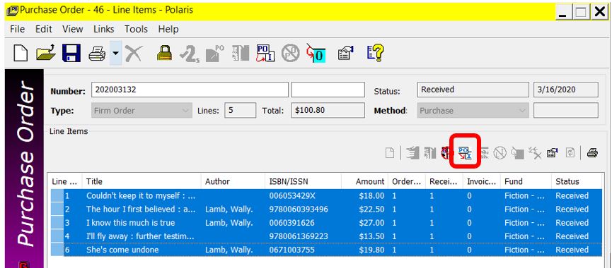 Copy received items to an invoice