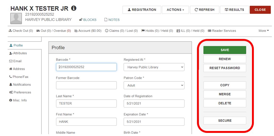 Edit buttons on patron registration forms