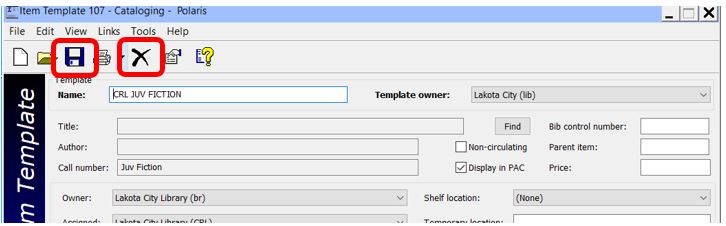 Editing or deleting item template