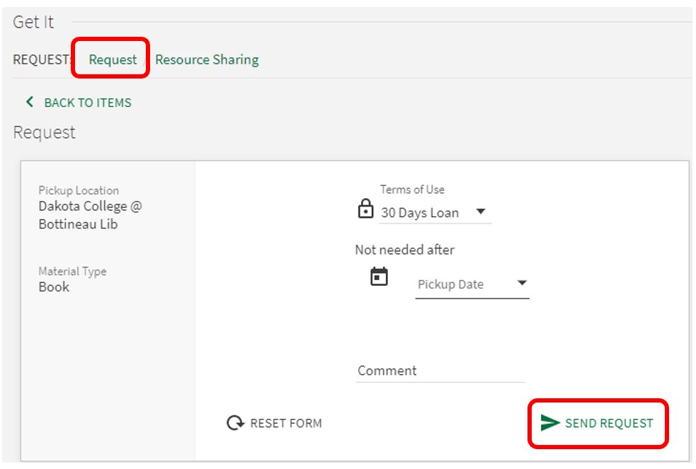Hold request form in Primo