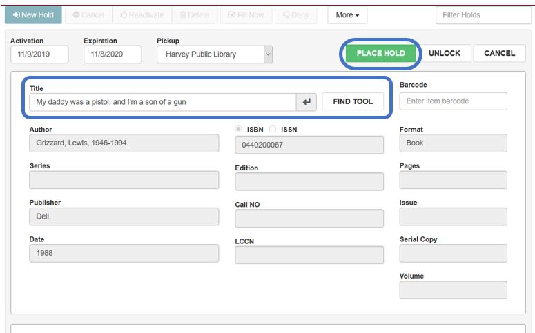 Hold request workform