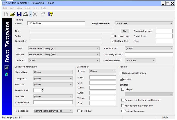 Item template workform