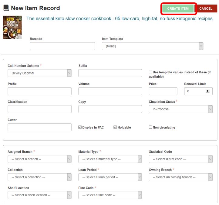 New item workform