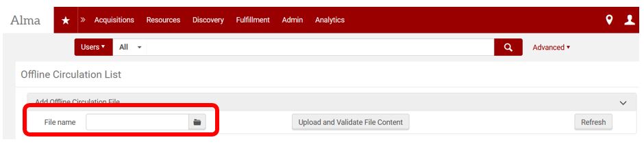 Offline circulation upload workform