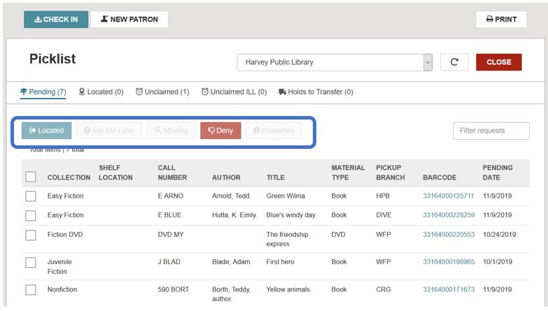 Picklist processing screen