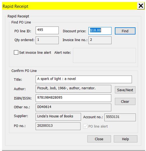 Rapid receipt workform