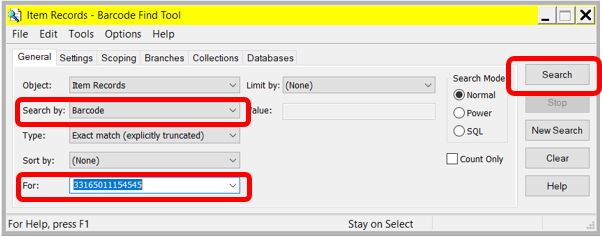 Search for items by barcode