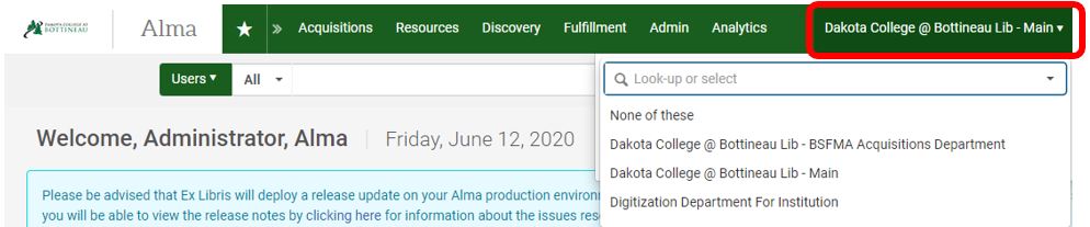 Setting locating in Alma