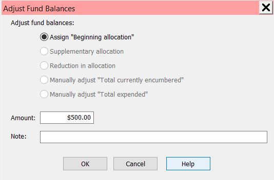 Adjust funds workform