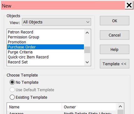 New purchase order menu