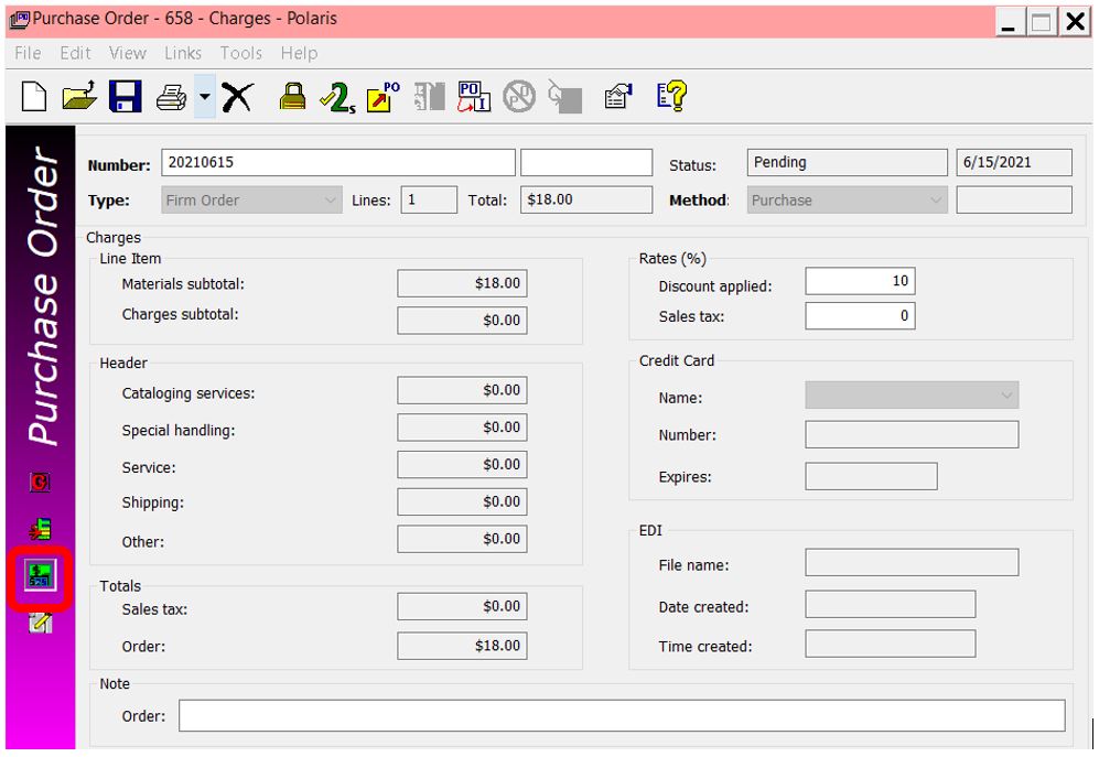Purchase order - charges view