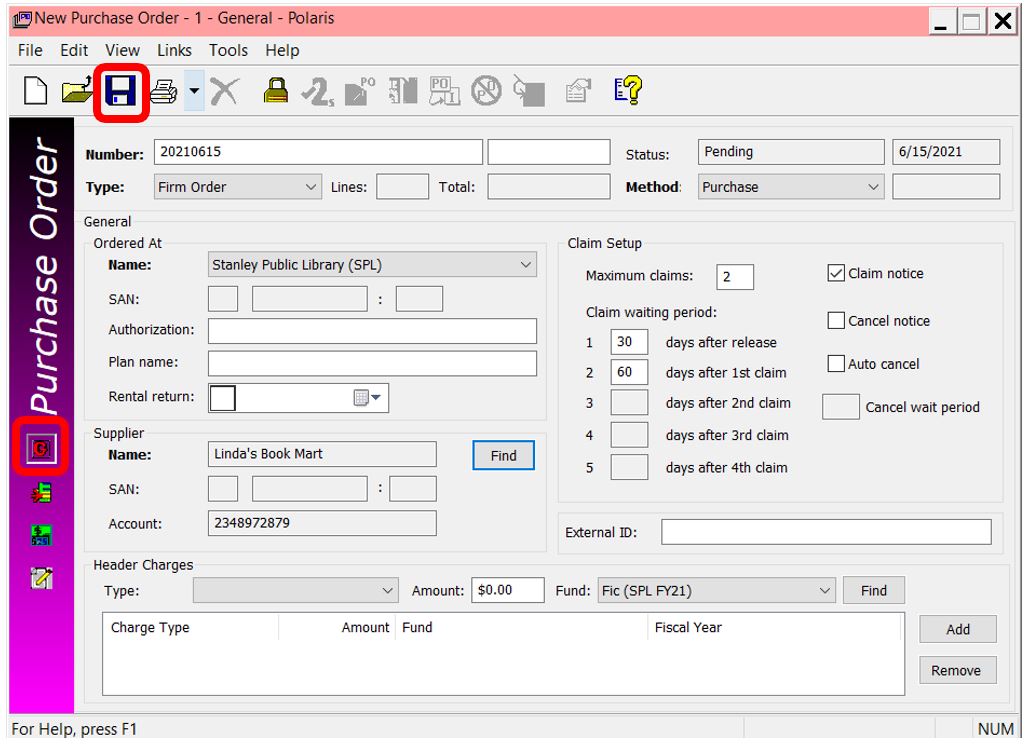 Purchase order - general view