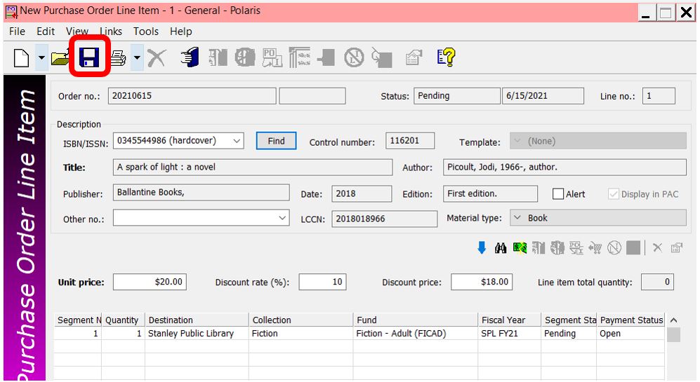 Purchase order saving line items