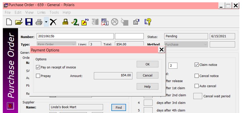 Purchase order release - prepay workform