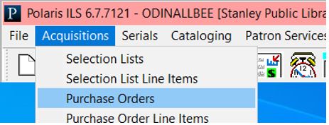 Purchase order search menu