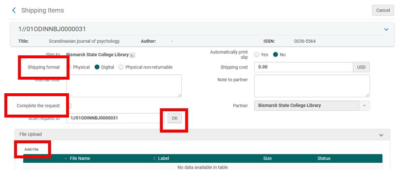 Alma digital request - adding the file to the lending request