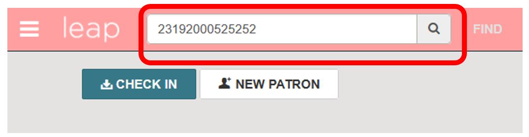Patron barcode search for renewal