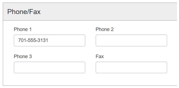 Patron registration workform - phone section