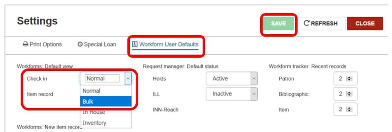 Check-in default set-up screen