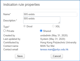 Indication rule properties