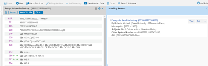 Matched records in right pane