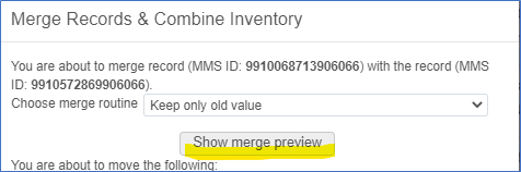 Merge dialog with merge routine selected