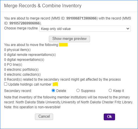 Merge dialog box