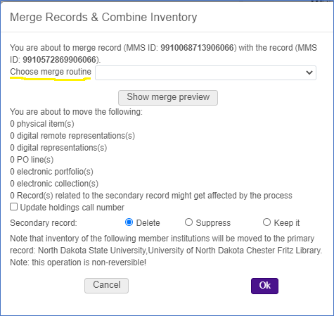 Merge dialog box