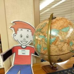 Flat Odie and a Globe