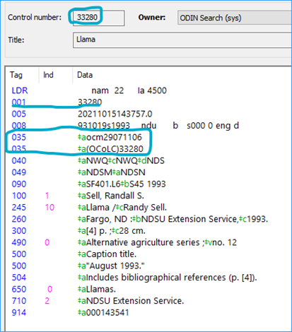 Image showing two OCLC numbers