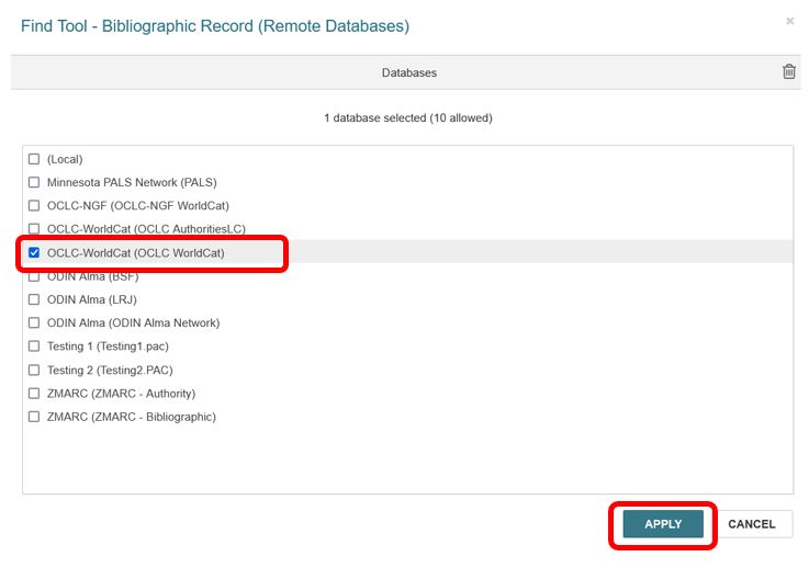 Selecting databases to search in the find tool