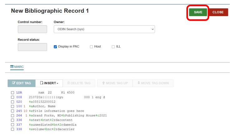 New bibliographic record - saving form