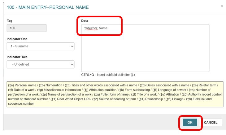 New bibliographic record - editing fields