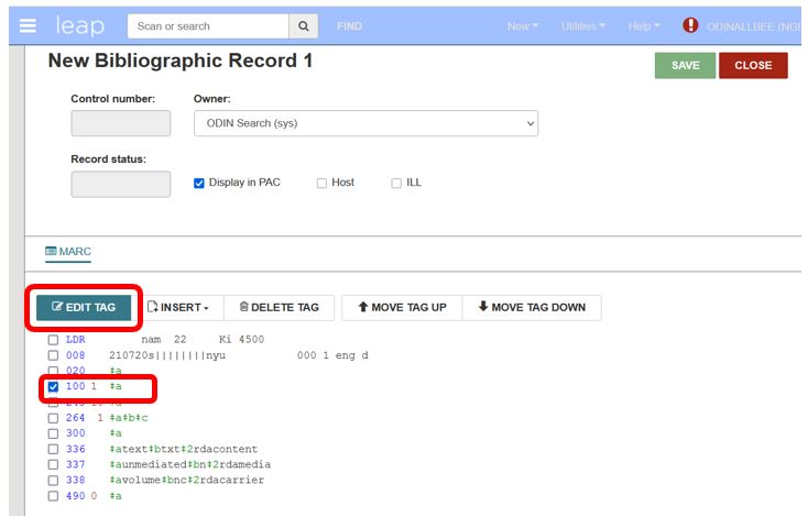 New bibliographic record form