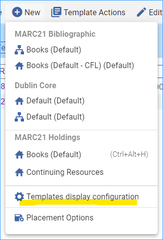 Templates display configuration