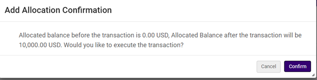 Add Allocation confirmation