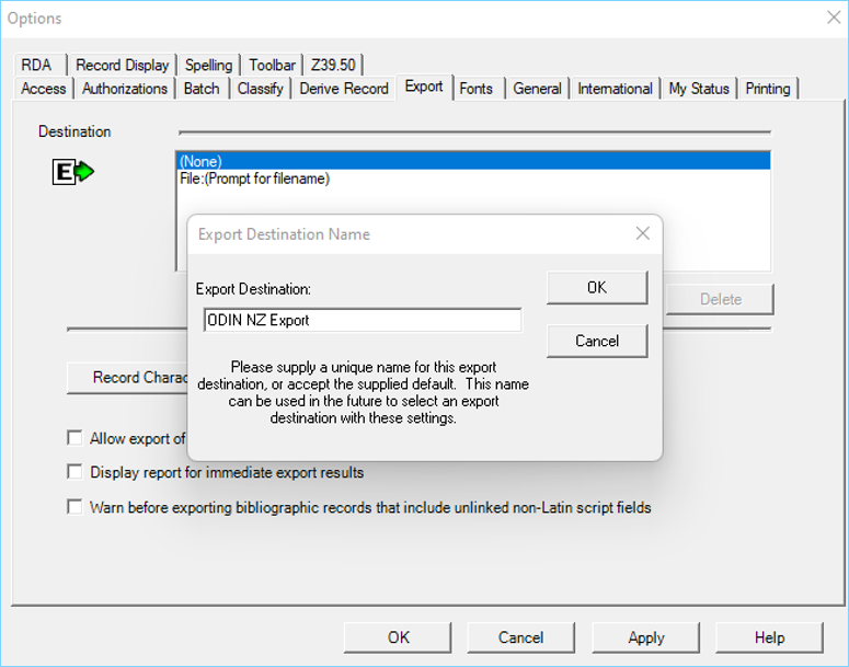 image: export destination name