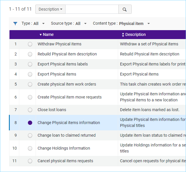 Change Physical items information job