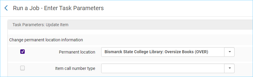 Select task parameter Permanent location