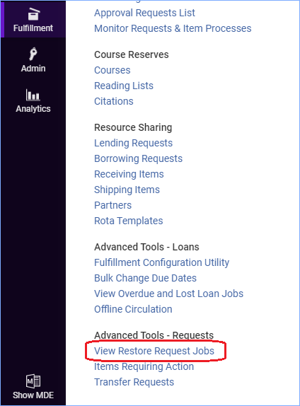 View restore request jobs